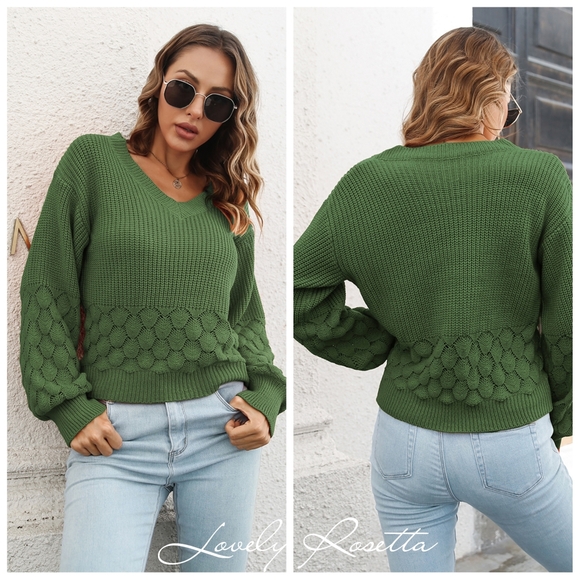 Classic Red V-Neck Long Sleeve Sweater - Picture 7 of 7